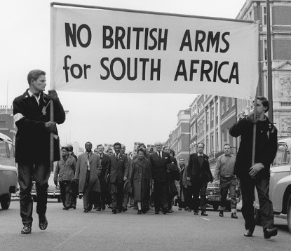 Banner reads No British Arms for South Africa