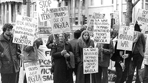South African war resisters in Britain protesting against South Africa’s military offensive against Angola in 1984